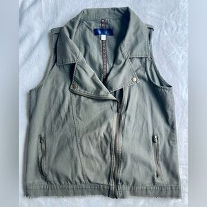 Blue Rain Olive Green Moto Vest | Utility Denim Waistcoat L | Gorpcore Sage